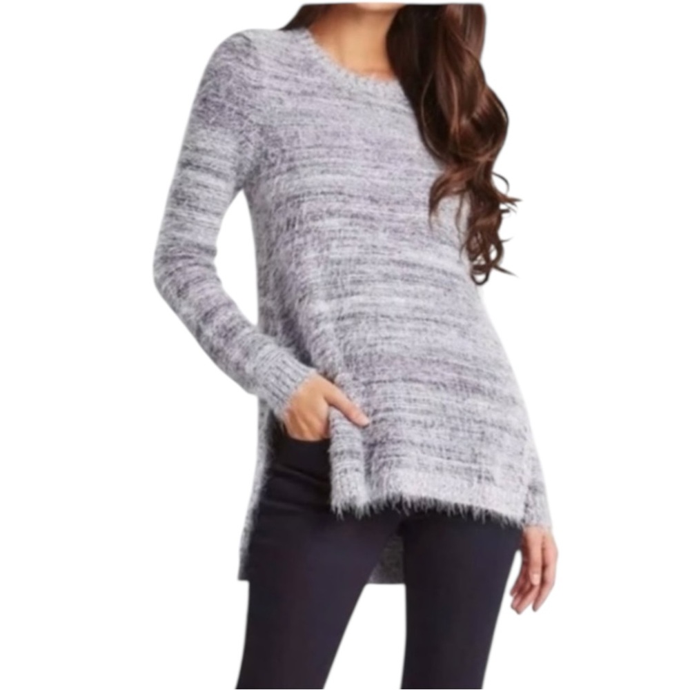 BCBGeneration Fuzzy Side Slit Pullover Sweater Size Small in Grape Seed Combo